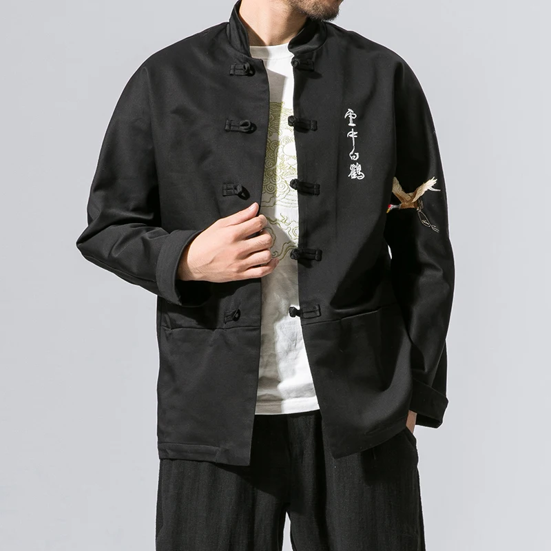 

MR-DONOO Loose large size comfortable Chinese style crane crane embroidered jacket men's national wind shirt QT713JK10