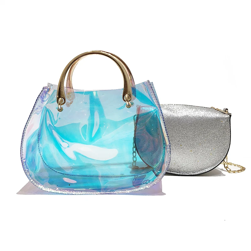 2018 New Fashion Women Clear Transparent Shoulder Bag Rainbow Color Summer Beach Handbag Purse ...