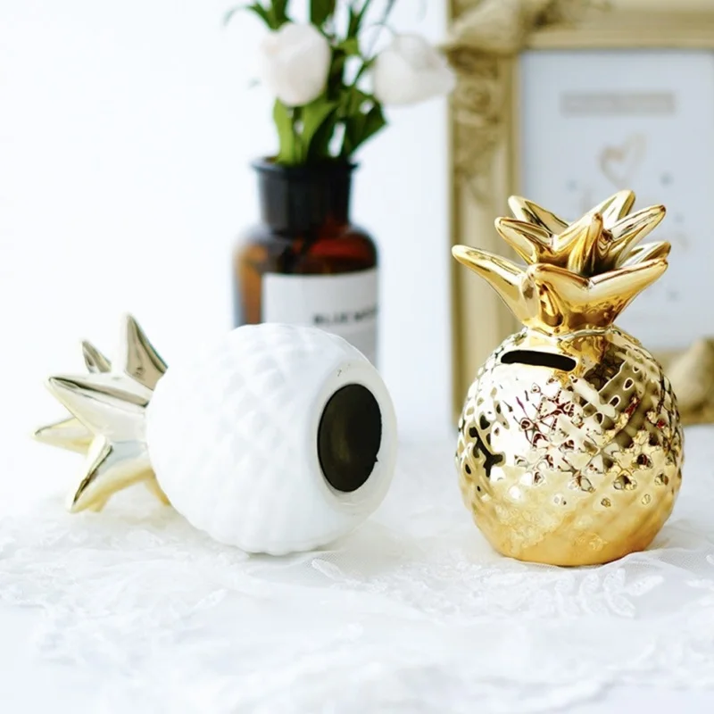 

European Pineapple Ceramic Jewelry Home Decoration Office Gift Fruit Children Family Shape Piggy Bank Decoration Boxes
