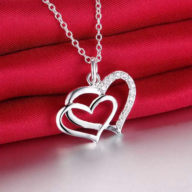 Модные серебняное ожерелье покрытые ювелирные изделия высокого качества Цепочки и ожерелья подарок AAA-CZ сердце Цепочки и ожерелья AN106