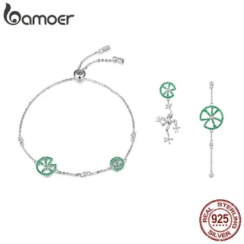 

BAMOER Authentic 925 Sterling Silver Jumping Frog Bracelets Drop Earrings Jewelry Sets for Women Sterling Silver Jewelry ZHS073
