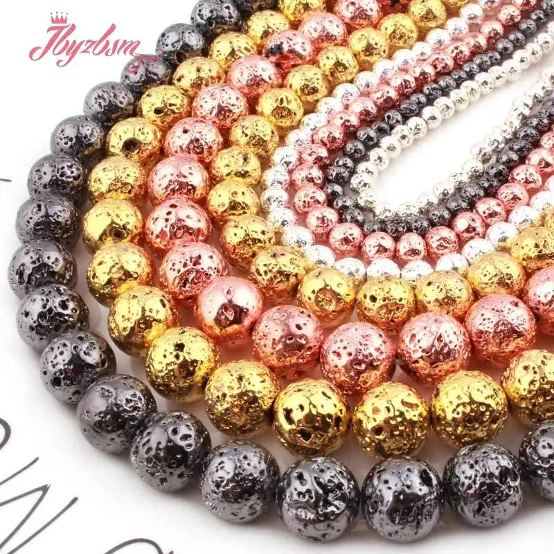 6 8 10 12mm Round Black Rose Gold Volcanic Rock Lava Loose Natural Stone Beads For DIY Necklace Bracelats Jewelry Making 15&quot | Украшения