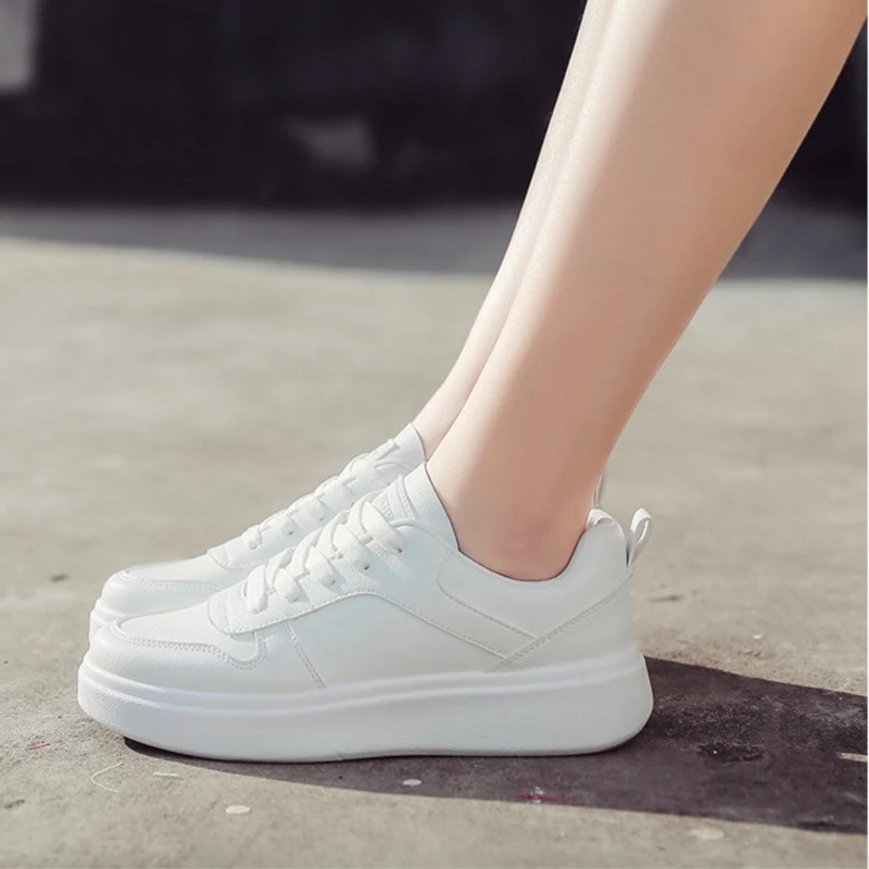 

Women Sneakers 2019 Fashion PU Leather Women Casual Shoes Lace-Up Flats Platform Spring Summer Breathable White Women Shoes
