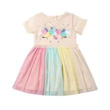 Платье-пачка принцессы с цветочным рисунком для маленьких девочек, торжественное Пышное детское летнее платье, одежда