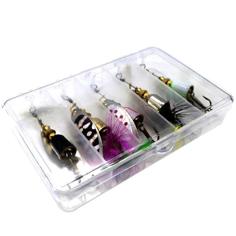 5Pcs 7.7g Spinners Fishing Lures Hard Bait Sequin With Feather Bass For Perch Salmon Pike Trout Tackle Lure Fishing Accessories
