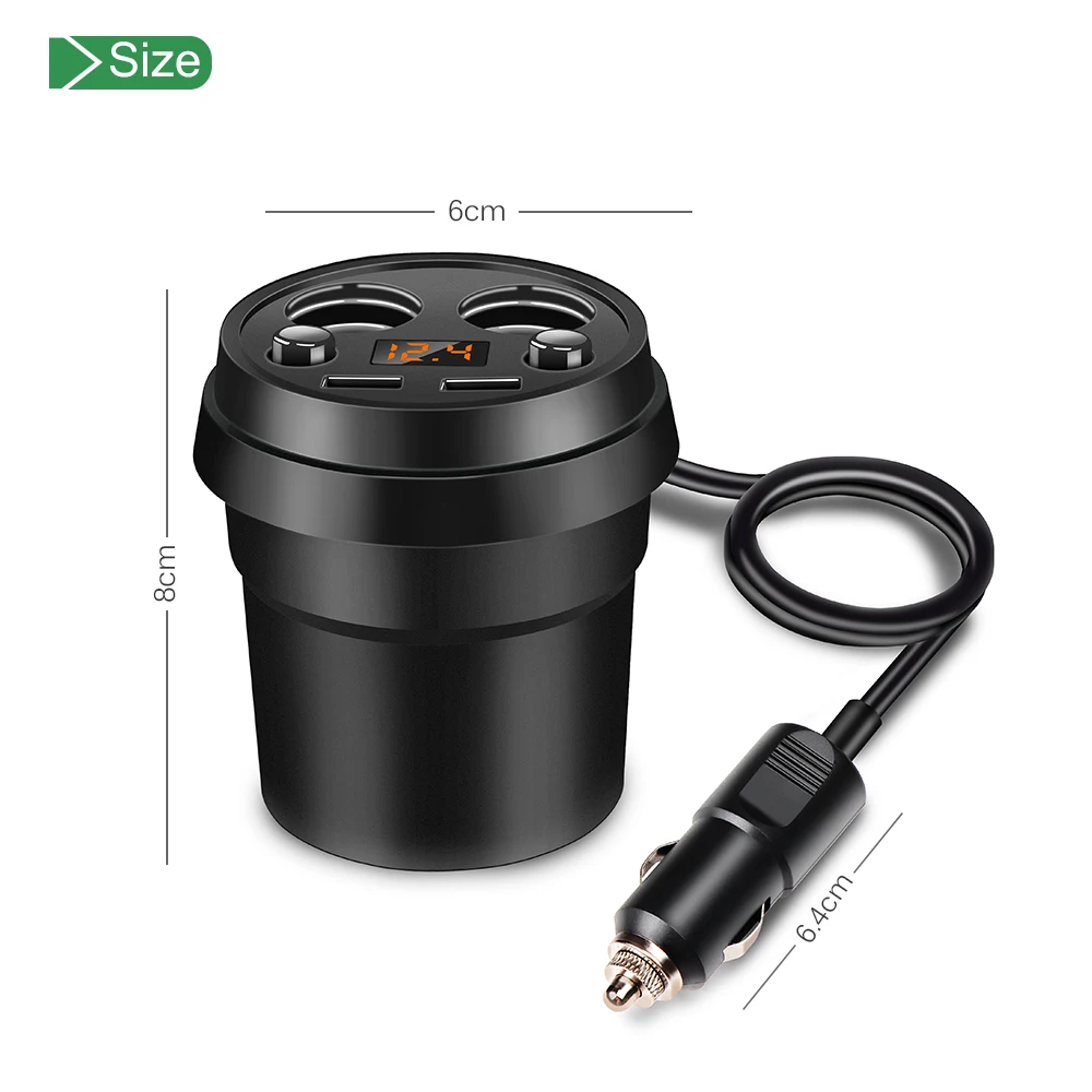 

2018 Hotsales Car Fast Charger Cup charger with independent switch Qi Wireless Car Cup Fast Charger with 2 UISB Port for Mobile