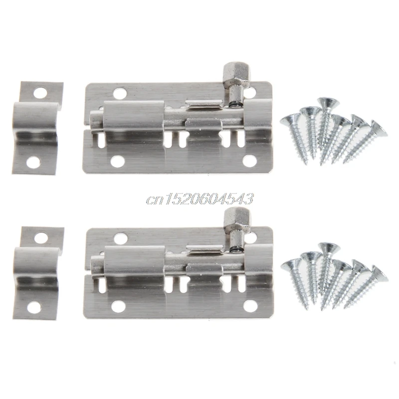 

1 Pair Stainless Steel Door Lock Latch Slide Straight Barrel Bolt Clasp Set R11 Drop ship