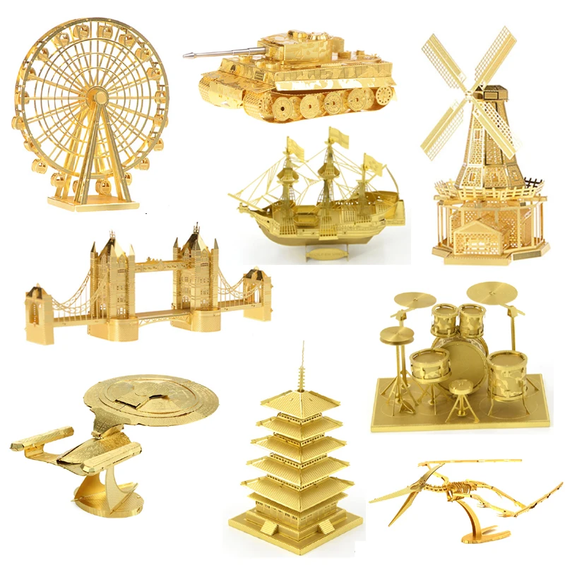 3D DIY металлическая головоломка игрушки мини латунный золотой динозавр модель сборки коллекция стереоскопические игрушки для детей и