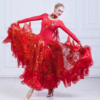 

2018 New Ballroom Dance Competition Dresses Women Long Sleeve Led Costume Modern Waltz Dress Adult Performance Dance Wear DN1264