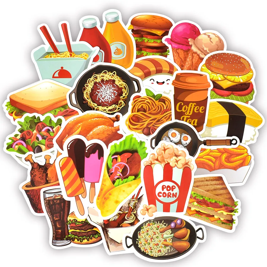 50 PCS Tasty Fast Food Stickers Toys for Children