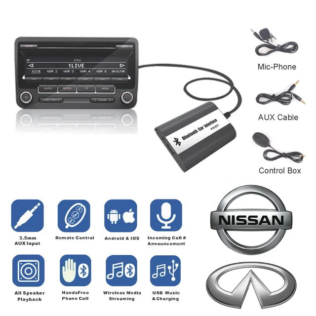 Bluetooth Receiver Car Kit Hands Free Phone Call Wireless Music