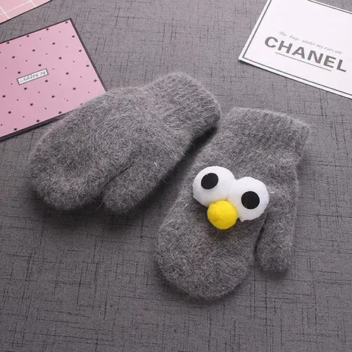 Cute Big Eyes Baby Gloves Autumn Winter Plush Mittens 3-10 Years old Children Warm Gloves New Style Boys Girls Creative Gift - Цвет: Серый