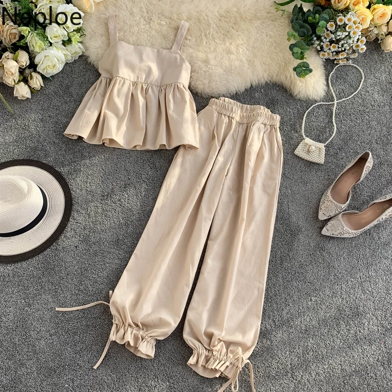 

Neploe Fashion 2 Pieces Set for Women Sleeveless Crop Top and Harem Trousers Two Piece Outfits Loose Casual Solid Sweatsuits