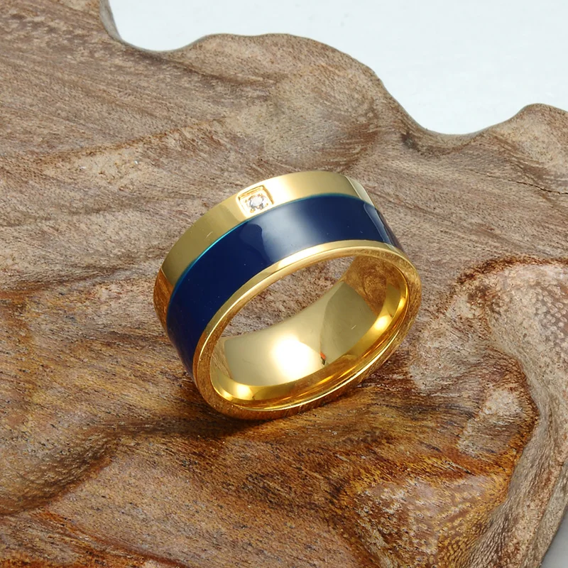 HIP Crystal Couple love Ring Bling Gold Color High Polished Stainless Steel Wedding Rings For Men Jewelry