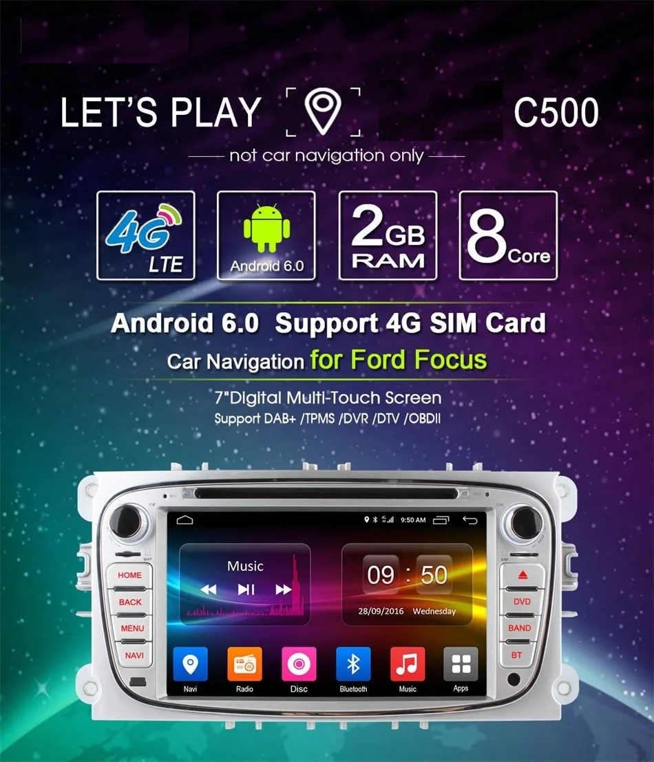 Best VEHICEL C500 4G LTE Android 6.0 Octa 8 Core Car DVD Player GPS For FORD Mondeo S-MAX Connect FOCUS 2 2008 2009 2010 2011 32G RO 1