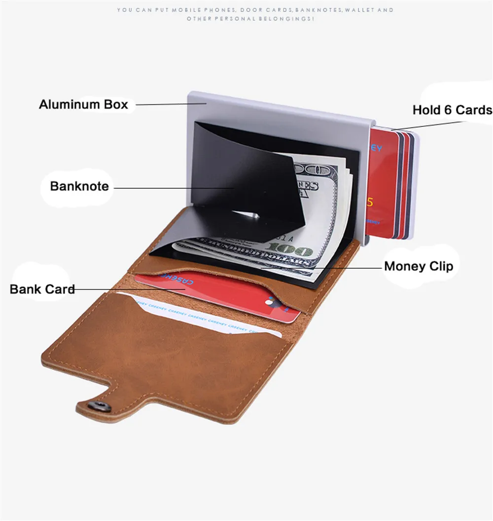 Анти-Вор мужской держатель для кредитных карт блокирование Rfid минималистский кошелек кожаный мешок Бизнес держатель для карт Металл