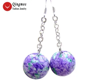 

Qingmos Natural Purple Multicolor Agates Earrings for Women Jewelry with 14mm Round Stripe Agates Dangle Hook Earring Jewelry