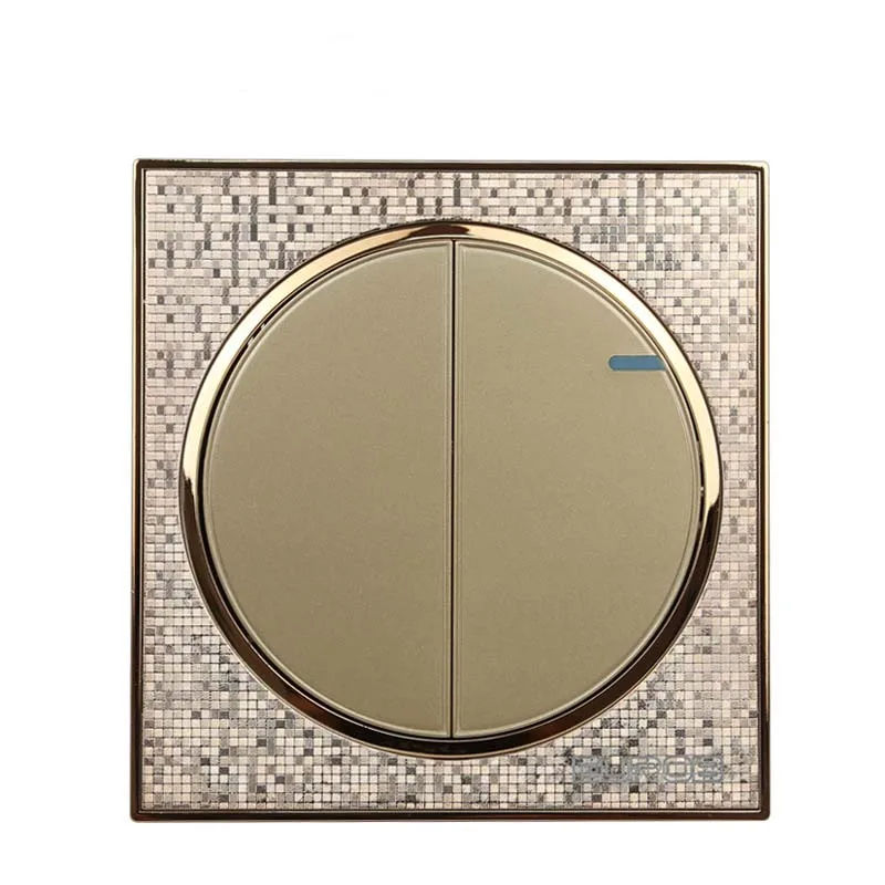 86 Type Champagne Gold Wall Switch Socket Panel 2 Gang 1 Way PC220V 10A