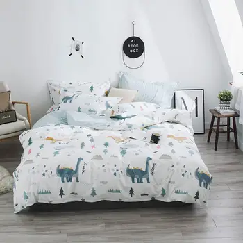

2019 Grey Dinosaurs Trees Cartoon Bed Cover Soft Cotton Bedlinens Twin Queen King Duvet Cover Set Bedspread Pillowcases
