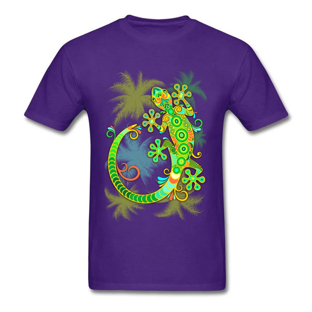 High Quality Gecko Lizard Colorful Tattoo Style Funny Top T-shirts Crewneck Pure Cotton Men Tops Shirt Tee Shirts April FOOL DAY Gecko Lizard Colorful Tattoo Style purple