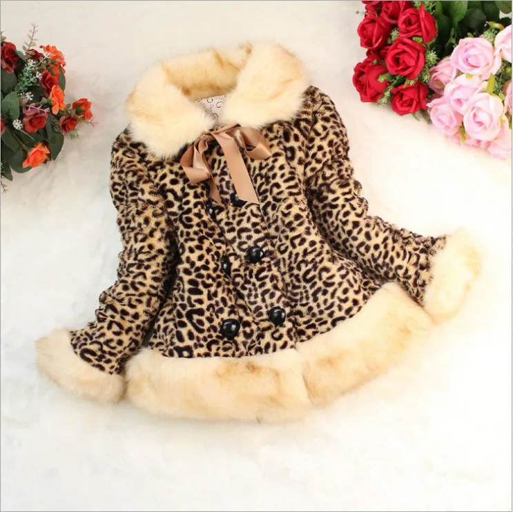 Classic Baby Girls Faux Fur Leopard Print Coat Kids Winter Warm Jacket Snowsuitin Down & Parkas