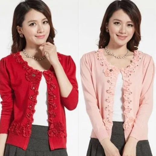 

new women's cardigan sweater flowers coat Plus Size short jacket xxxl