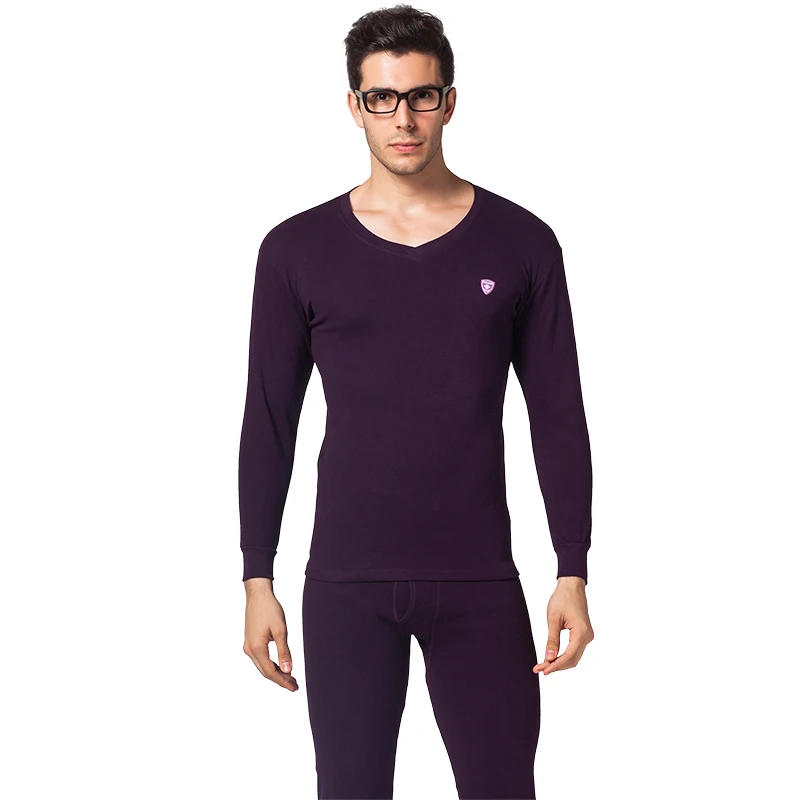 

Winter Warm Thermal Underwear For Men Cotton Thin Long Johns Set Autumn Soft V-Neck Suits Bielizna Termiczna Pullover Tops+Pants