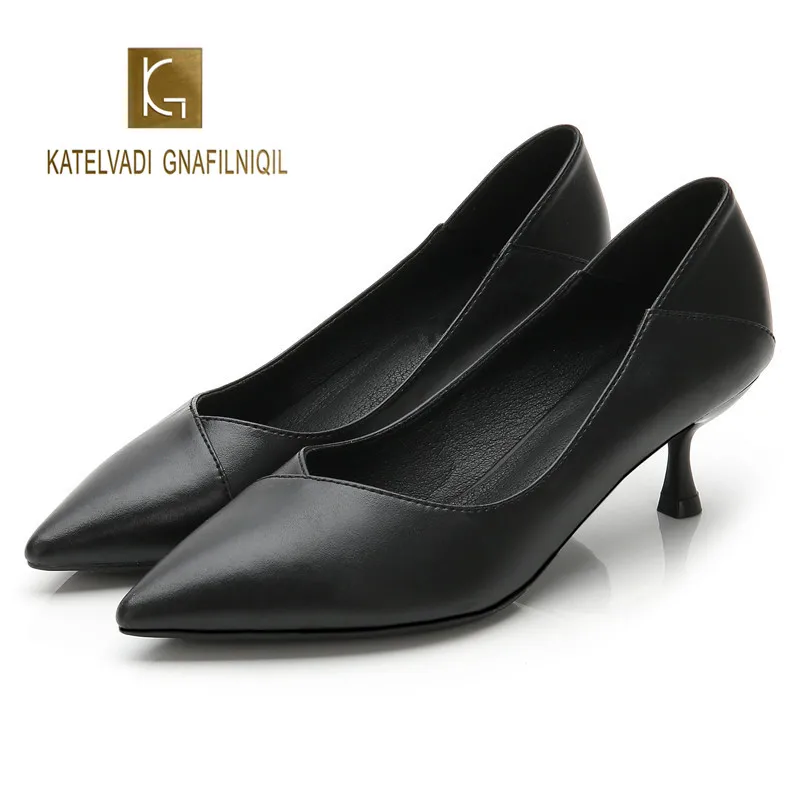 

KATELVADI Black PU Shoes 5CM Thin Heels Pointed Toe Party Women's Pumps Wedding Shoes ,K-313