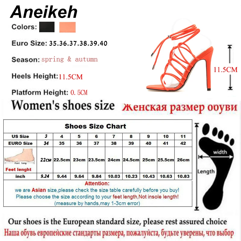 Aneikeh/ г. Сандалии-гладиаторы Модные женские сандалии на высоком каблуке, с открытым носком, на шнуровке mujer, туфли-лодочки размер 41, 42