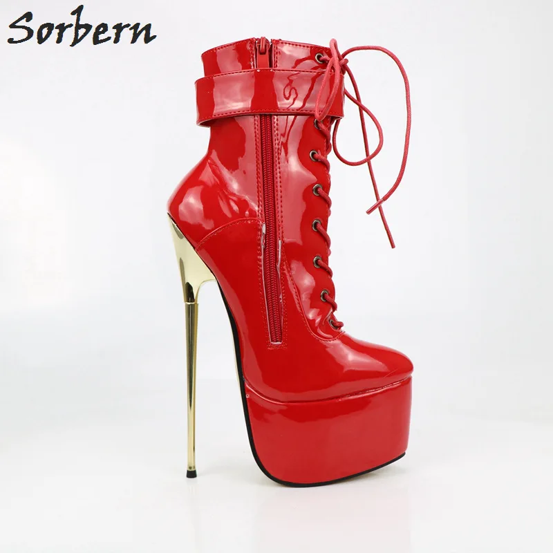 shiny red ankle boots