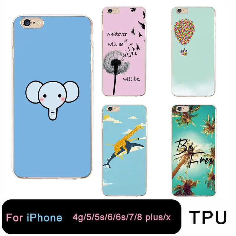 QMSWEI TPU прозрачный телефон чехол для iPhone 6 6s 7 8 plus x мягкий принт слон Одуванчик Орел