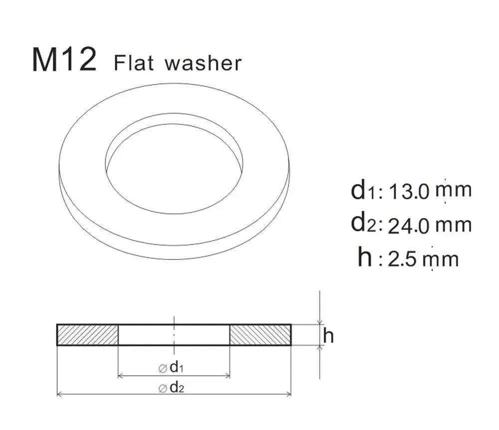 M12x24x2.5 Flat Washers A2 Grade Stainless Steel Plain Washer Standard