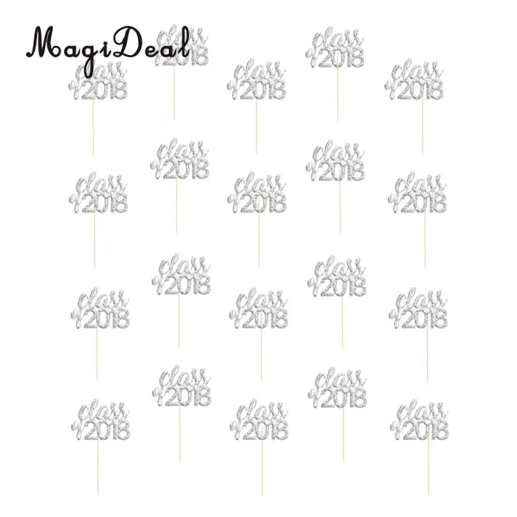 Pack of 20 Class of 2018 Cake Cupcake Toppers Congratulation Graduation Party Fruit Muffin Food Sticks