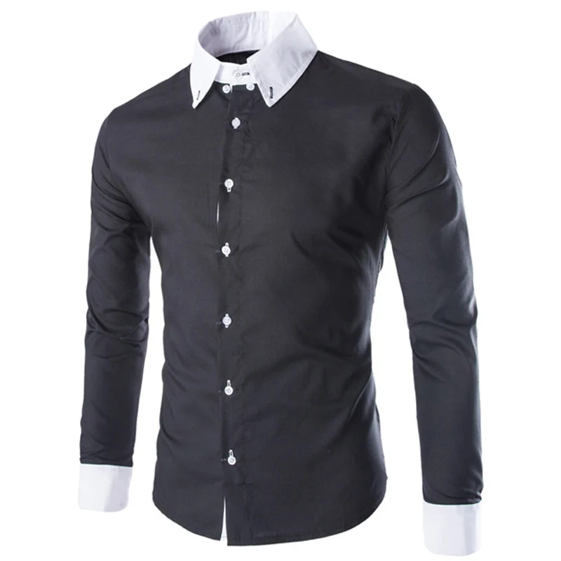 2016 New font b Mens b font Dress font b Shirts b font Solid Black Light