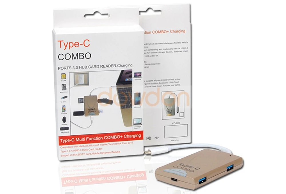 6 в 1 USB 3,1 type C COMBO 3,0 концентратор+ OTG кард-ридер+ type C зарядный адаптер для Macbook