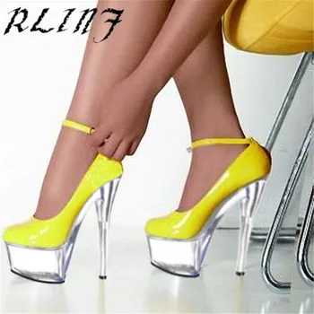 

RLINF Sexy High Heels 15cm Wedding Shoes for Party Yellow Crystal Wedding Shoes Female