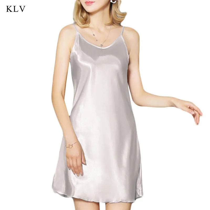 KLV, женская шелковая атласная сорочка, ночная рубашка, сексуальный подол в форме лотоса, платье на бретельках, сорочка, мини-ночная рубашка, цветная Повседневная Ночная рубашка