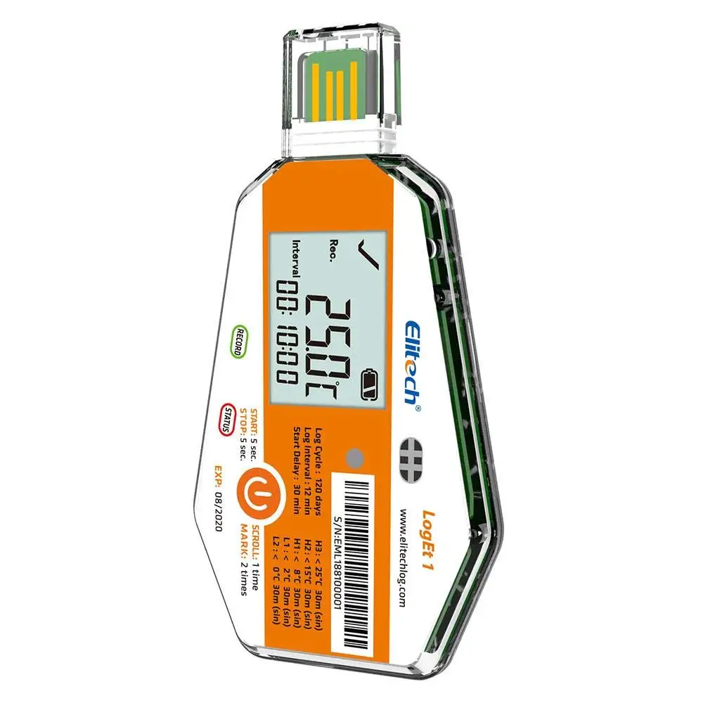 

Elitech LogEt 1 Temperature Data Logger Single Use PDF Report USB Port 16000 Points