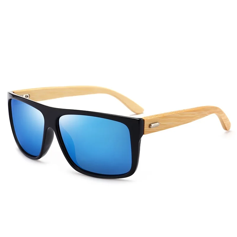 Прямоугольные винтажные бамбуковые солнцезащитные очки для мужчин и женщин, градиентные линзы, солнцезащитные очки для вождения, Ретро стиль, деревянные зеркальные очки, мужские солнцезащитные очки UV400 - Цвет линз: ICE BLUE