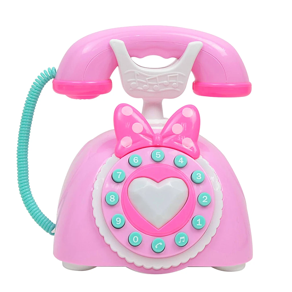 Pink Colored Electric Vintage Cartoon Telephone Toy,  Baby Kids Preschool Musical Toy