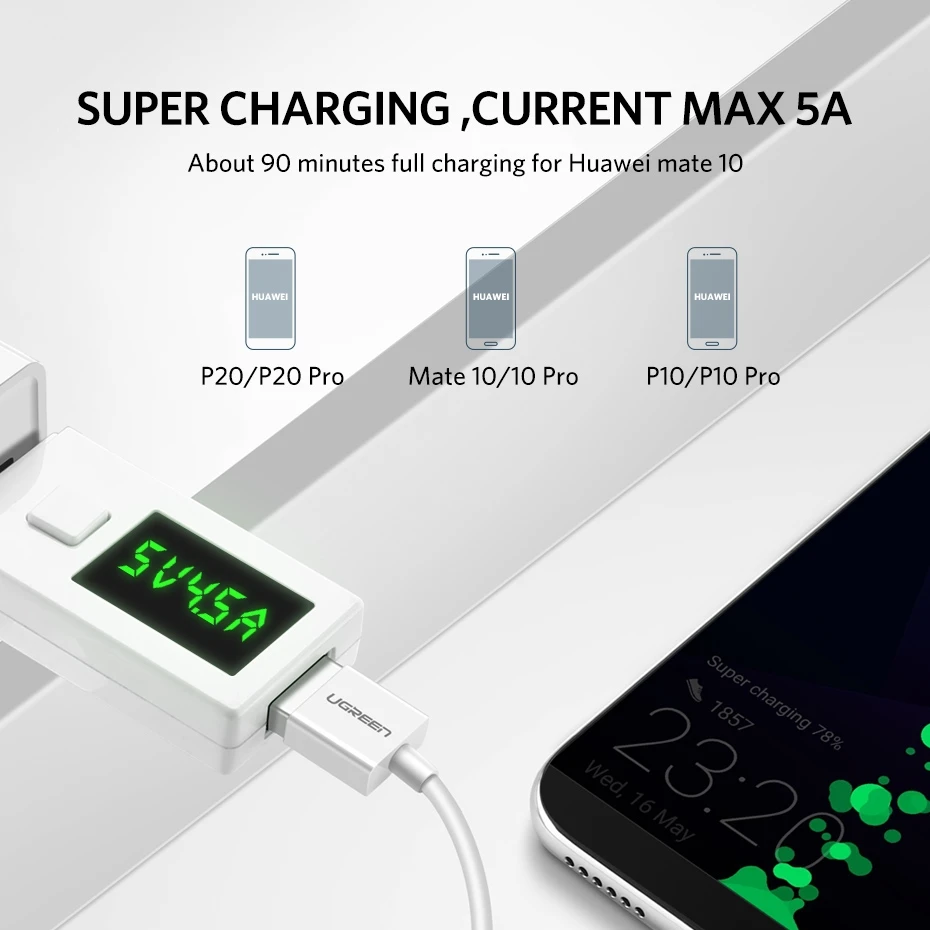Кабель Ugreen 5A usb type c для быстрой зарядки Samsung s8 s9 huawei P20 lite P30 mate 20 pro xiaomi 9 короткий