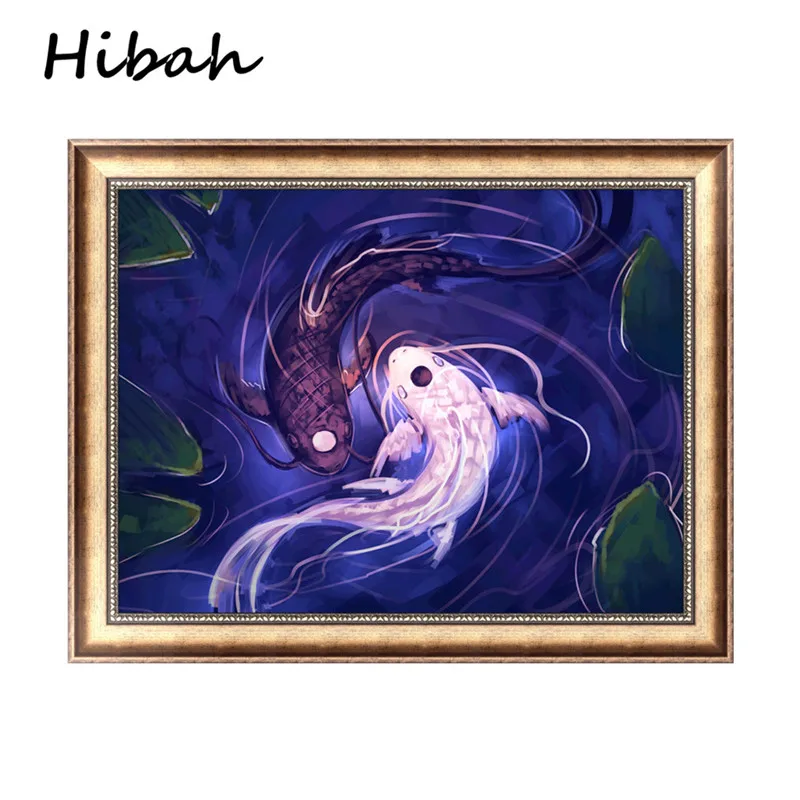 

5D diamond painting cross-stitch double fish Ming round diamond embroidery magic fangyuan drilling creature 38*30cm