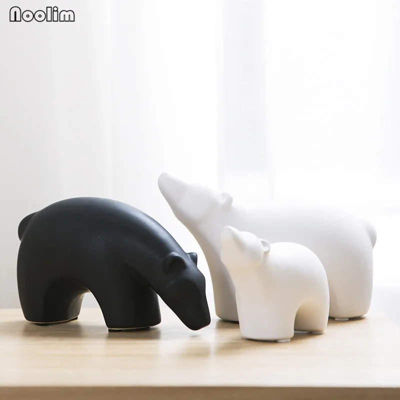 

NOOLIM Nordic Abstract Polar Bear Creative Animal Black White Figurine Friendly Nice Ceramic Home Decoration Ornaments Crafts