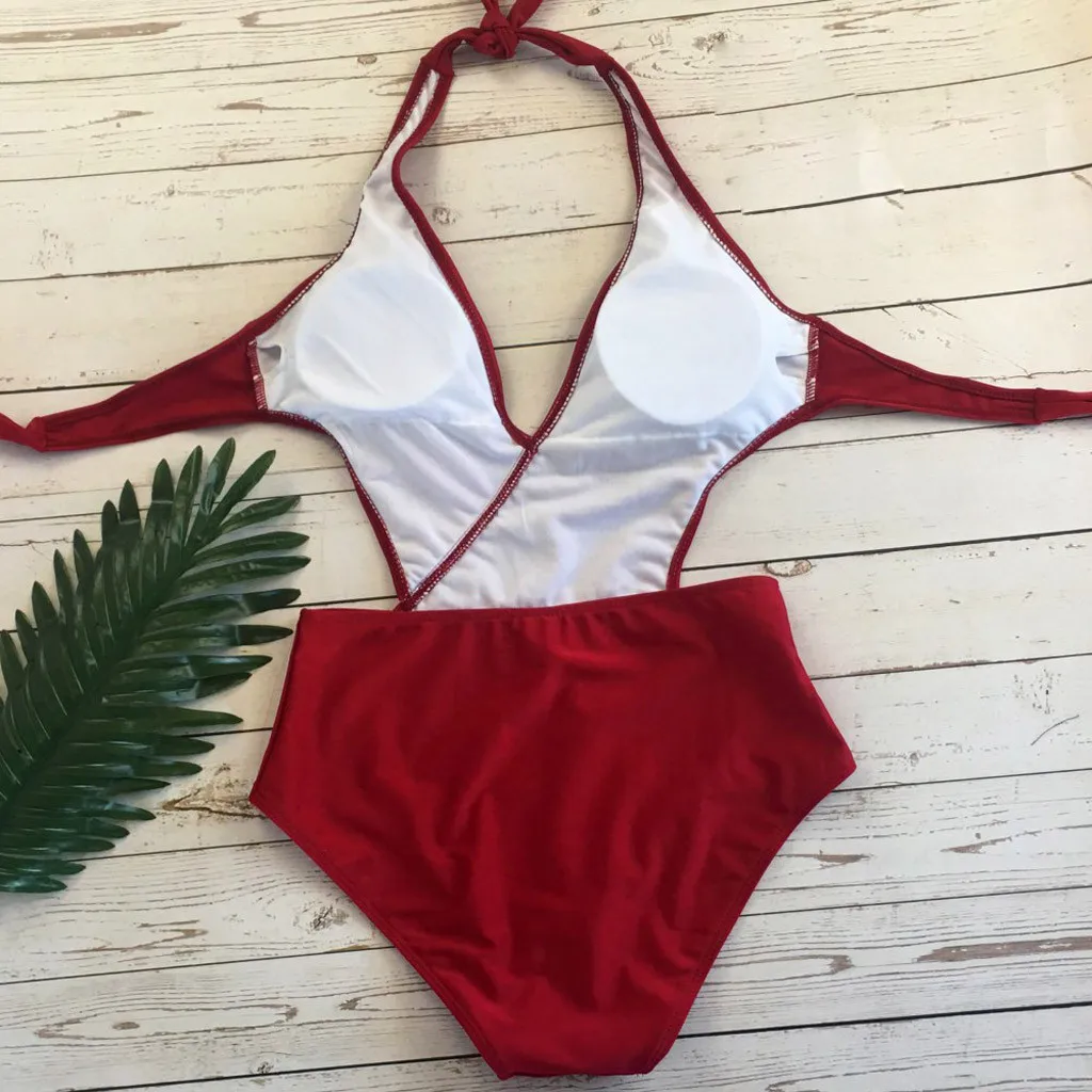 

MUQGEW Hanging neck New Bikinis Triangle Women's Surplice Neckline High Waisted Halter One Piece Monokini Swimsuit #0129
