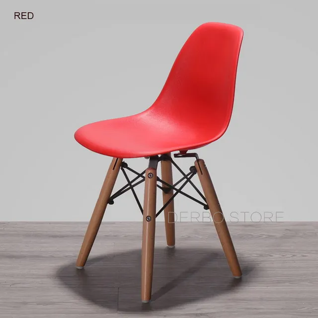 Классический Современный дизайн, детский пластиковый детский стульчик с деревянными ножками, стул для малышей, известная прочная деревянная основа, детский обеденный стул(кабинетный), 2 шт - Цвет: Red