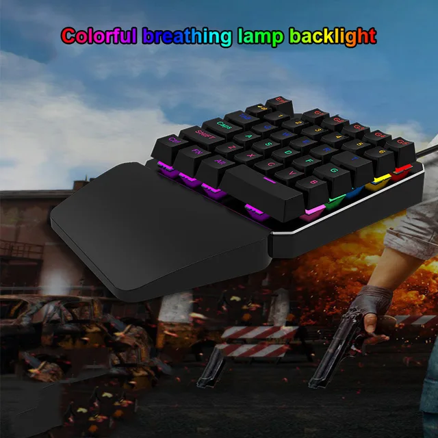 Singlehanded Wired Gaming Keyboard LED Backlight 35 Keys Keypad for Dota OW PUBG Game XXM8