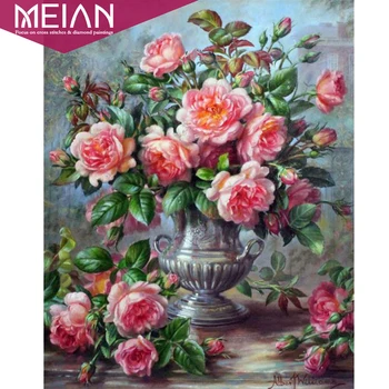 

Meian diamond painting set 5d full drill cross stitch diamond painting flowers Retro vase modern decoration for home mosaic art