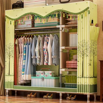 

Simple wardrobe 25MM steel pipe combination Peach Skin Velvet wardrobe Bedroom Multifunctional Storage Cabinet Home Furniture