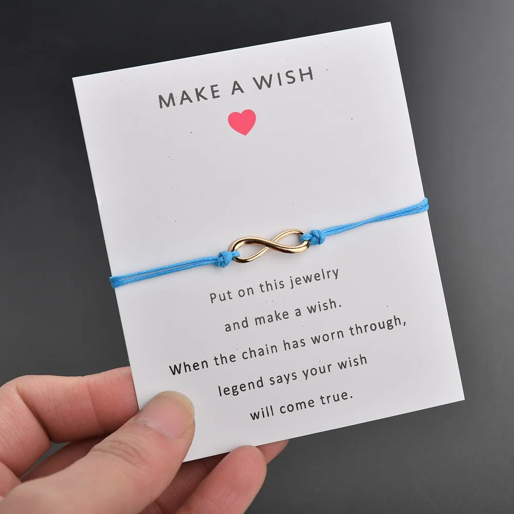 Новинка, регулируемый браслет Make A Wish card, простой, элегантный, 7 цветов, цепочка, золотой цвет, номер 8, женский браслет с подвеской