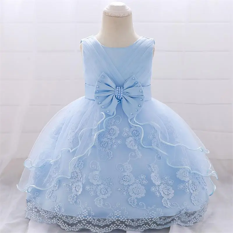Платье для маленьких девочек; Вечерние платья на свадьбу; платье на крестины; кружевное платье для новорожденных; милое платье для девочек Mori - Цвет: Blue